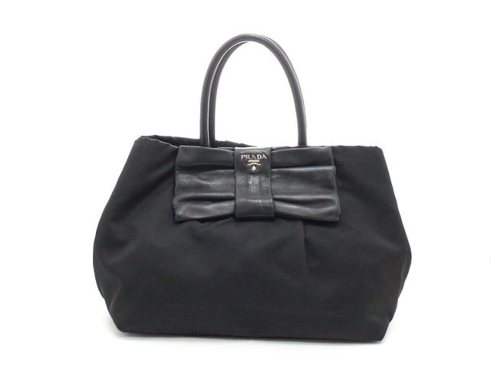 Prada ribbon tote bag black calfskin